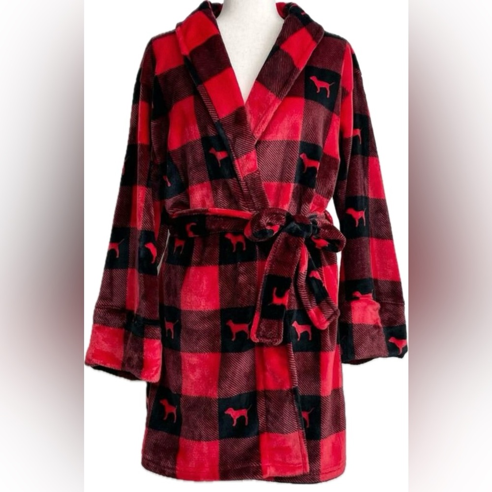PINK By Victoria’s Secret Plush Buffalo Plaid Robe Women’s M/L Red/Black